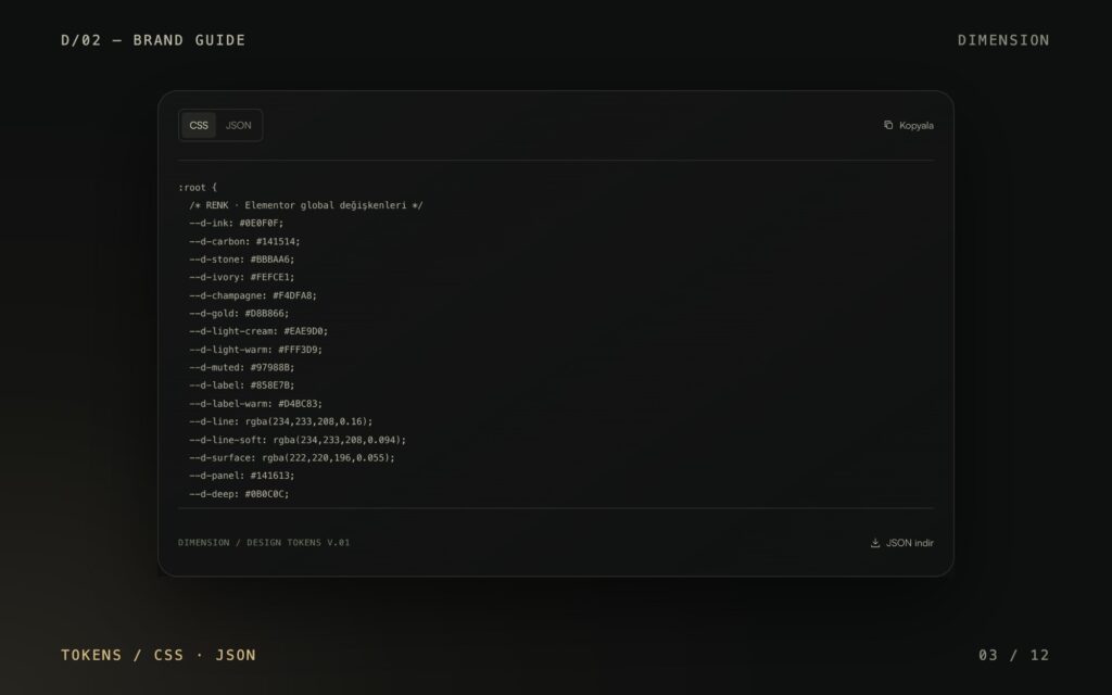 Tasarım token'ları: CSS ve JSON çıktısı